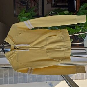 Yellow Zip Hoodie Varsity Stripe Cotton Jacket XS Thumbholes Junior Casual